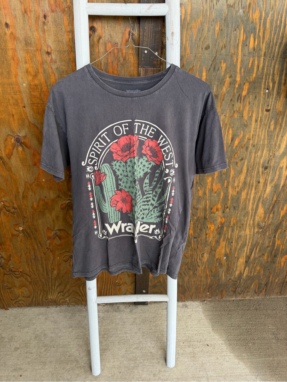 Wrangler Black Graphic Tee with Red & Green Cactus Design